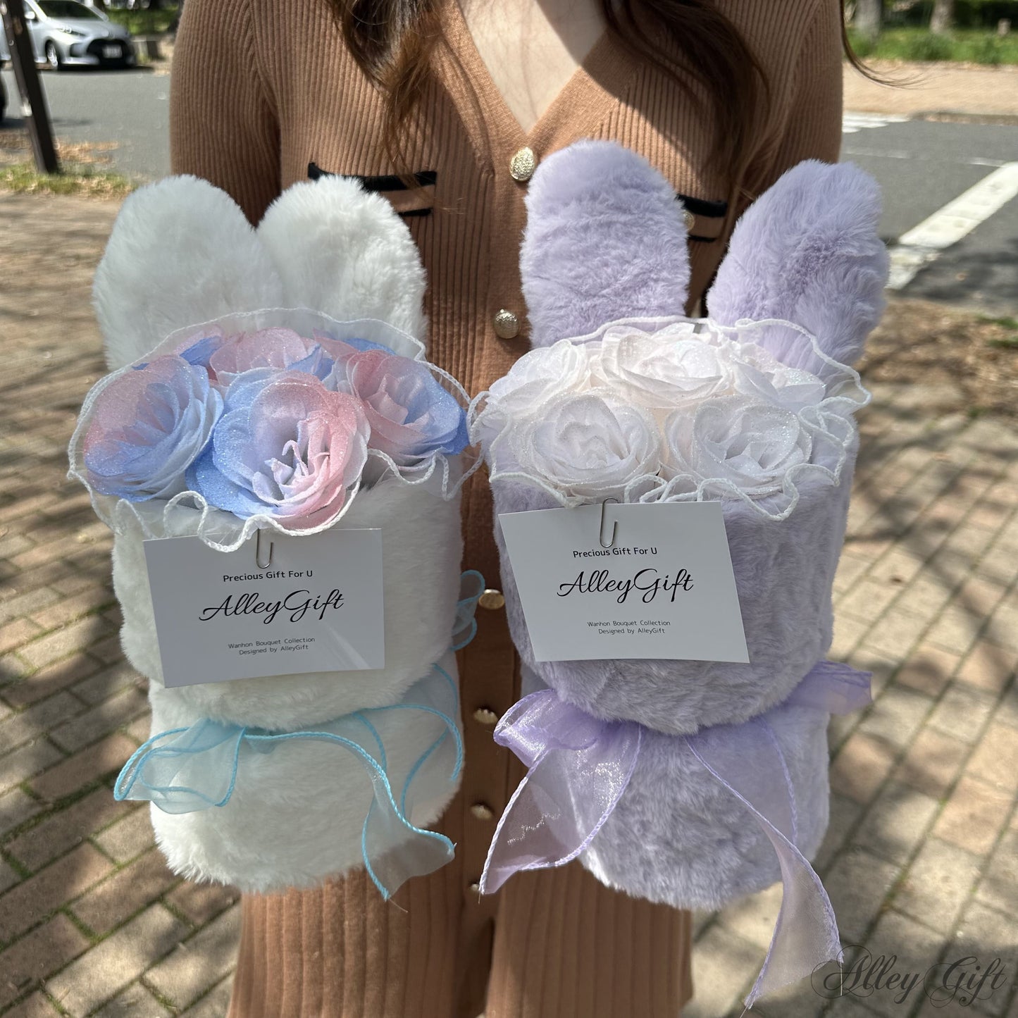 枯れないグリッターローズを使ったうさぎミニブーケが500円でオーダーメイド可能 | ワンホンブーケ専門店AlleyGift