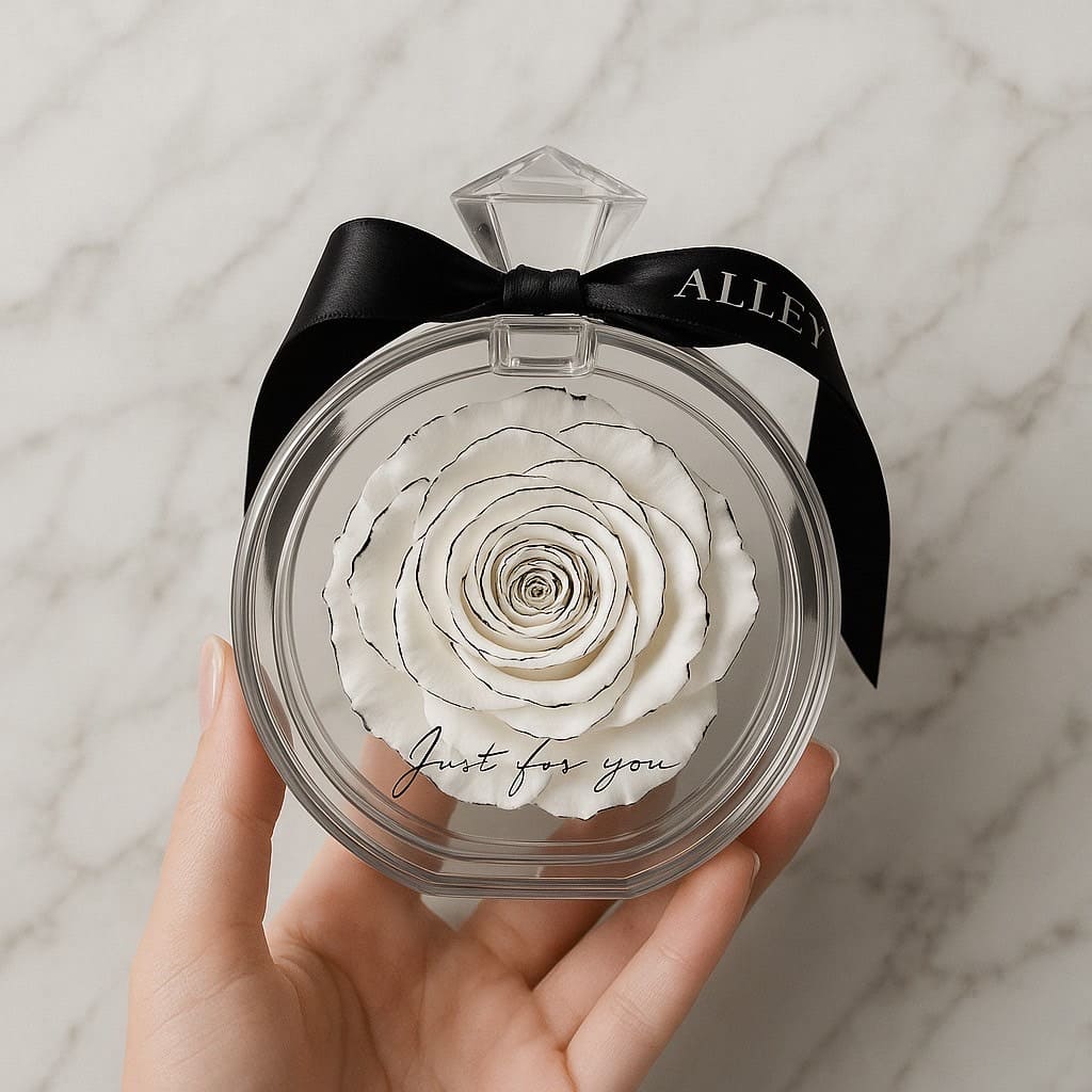 AlleyGiftのプリザーブドローズボトル 白花