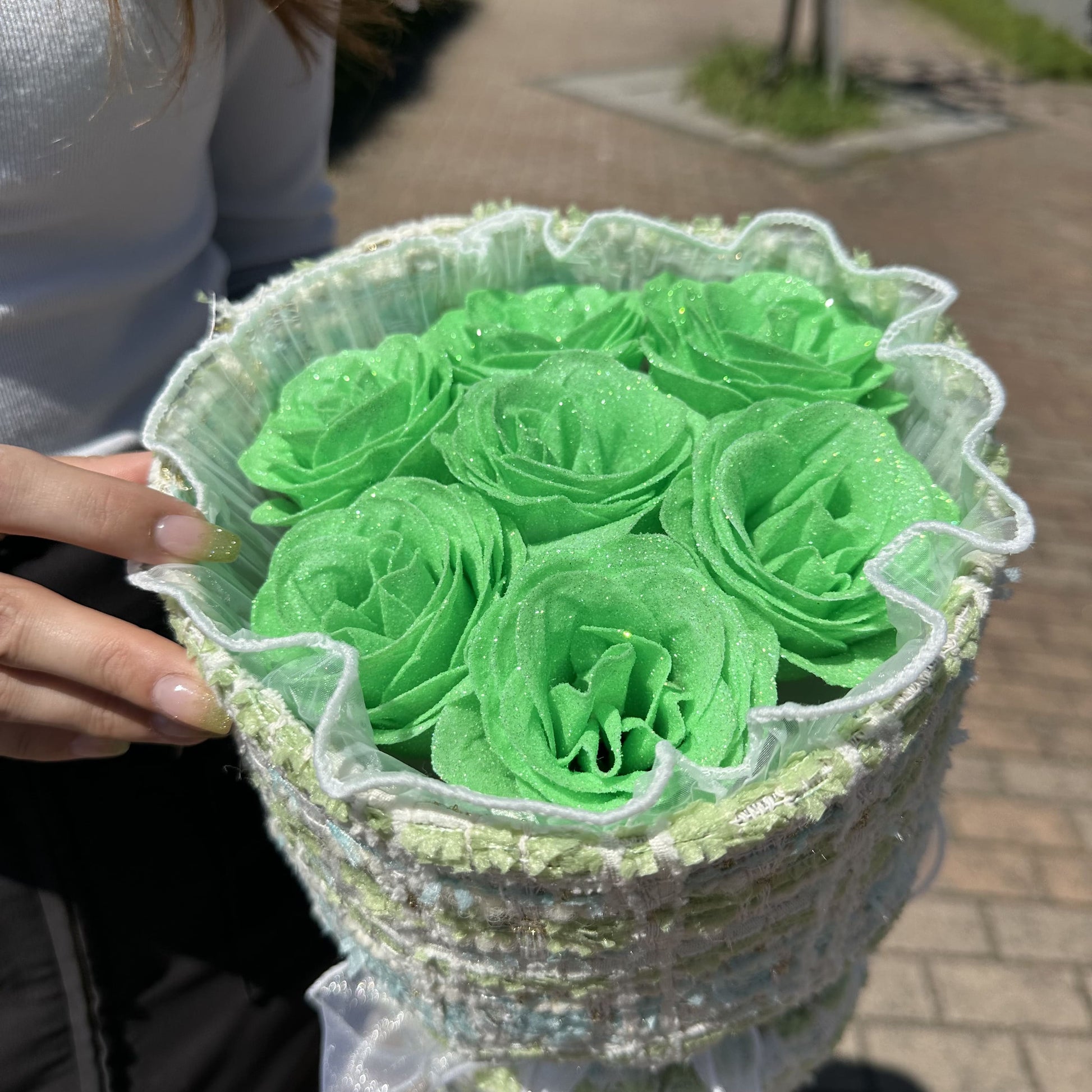 アイドル花束で人気なワンホンブーケ アイドル誕生日花束 推し生誕祭花束 枯れない花束 ライトグリーン AlleyGift