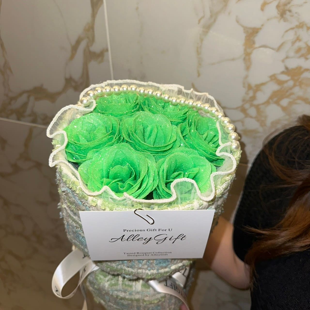 アイドル花束で人気なワンホンブーケ アイドル誕生日花束 推し生誕祭花束 枯れない花束 ライトグリーン AlleyGift