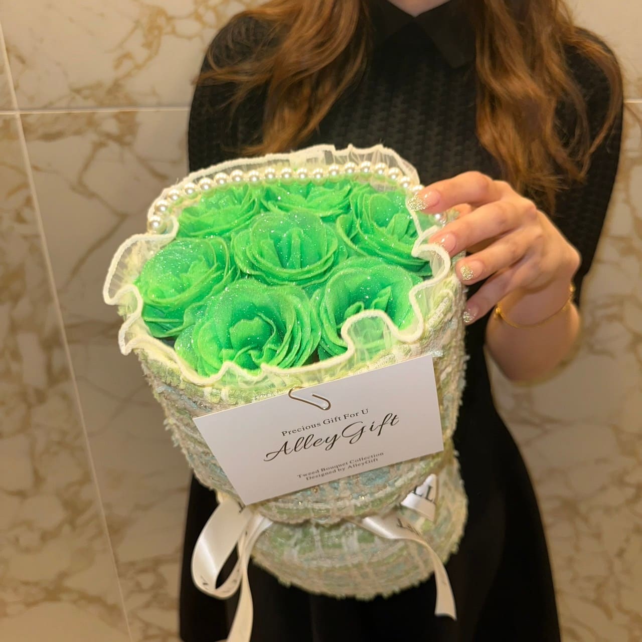 アイドル花束で人気なワンホンブーケ アイドル誕生日花束 推し生誕祭花束 枯れない花束 ライトグリーン AlleyGift