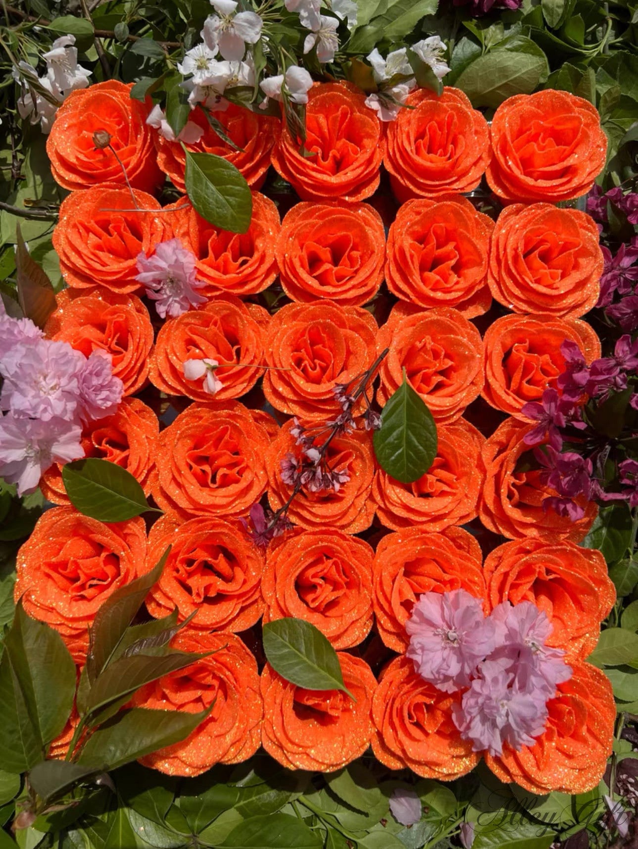 花束にグリッターローズ | オレンジ