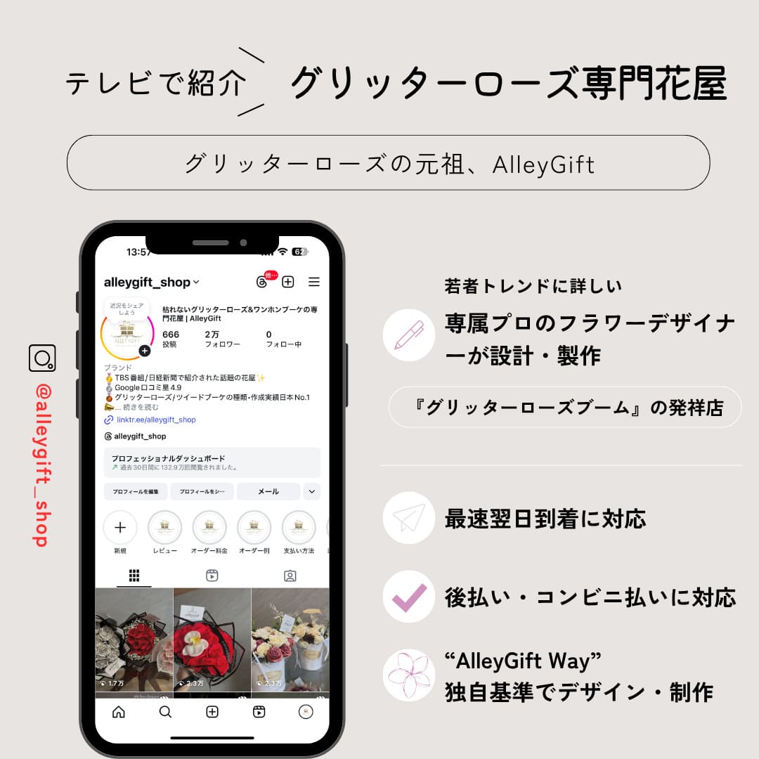 グリッターローズ花束のオーダーメイド