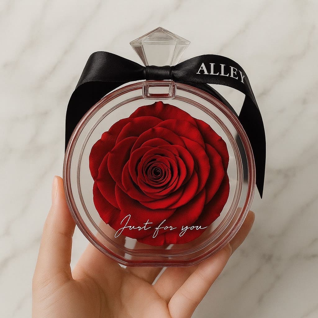 AlleyGiftのプリザーブドローズボトル　赤花