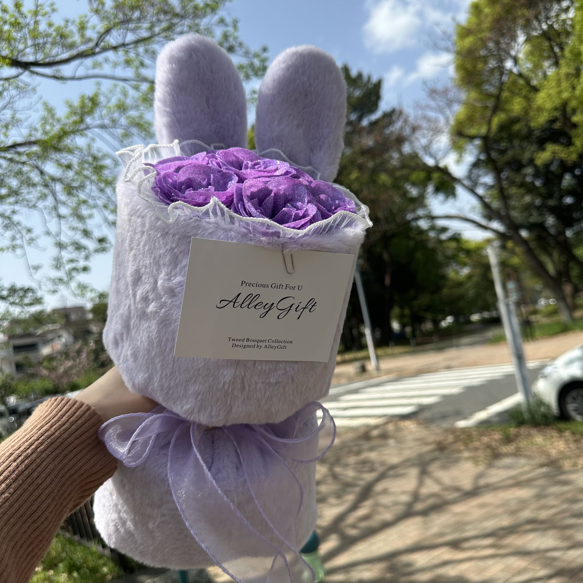 枯れないうさぎモチーフ花束 | 紫うさぎブーケ