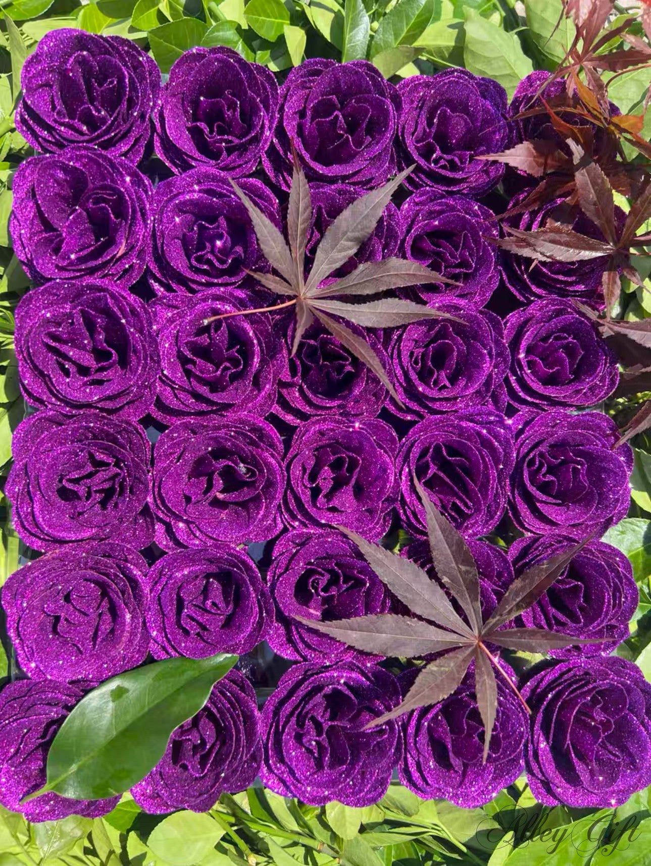 安い推し誕生日花束に選ばれている | ワンホンブーケのソープフラワーをラメ付きに変更　紫
